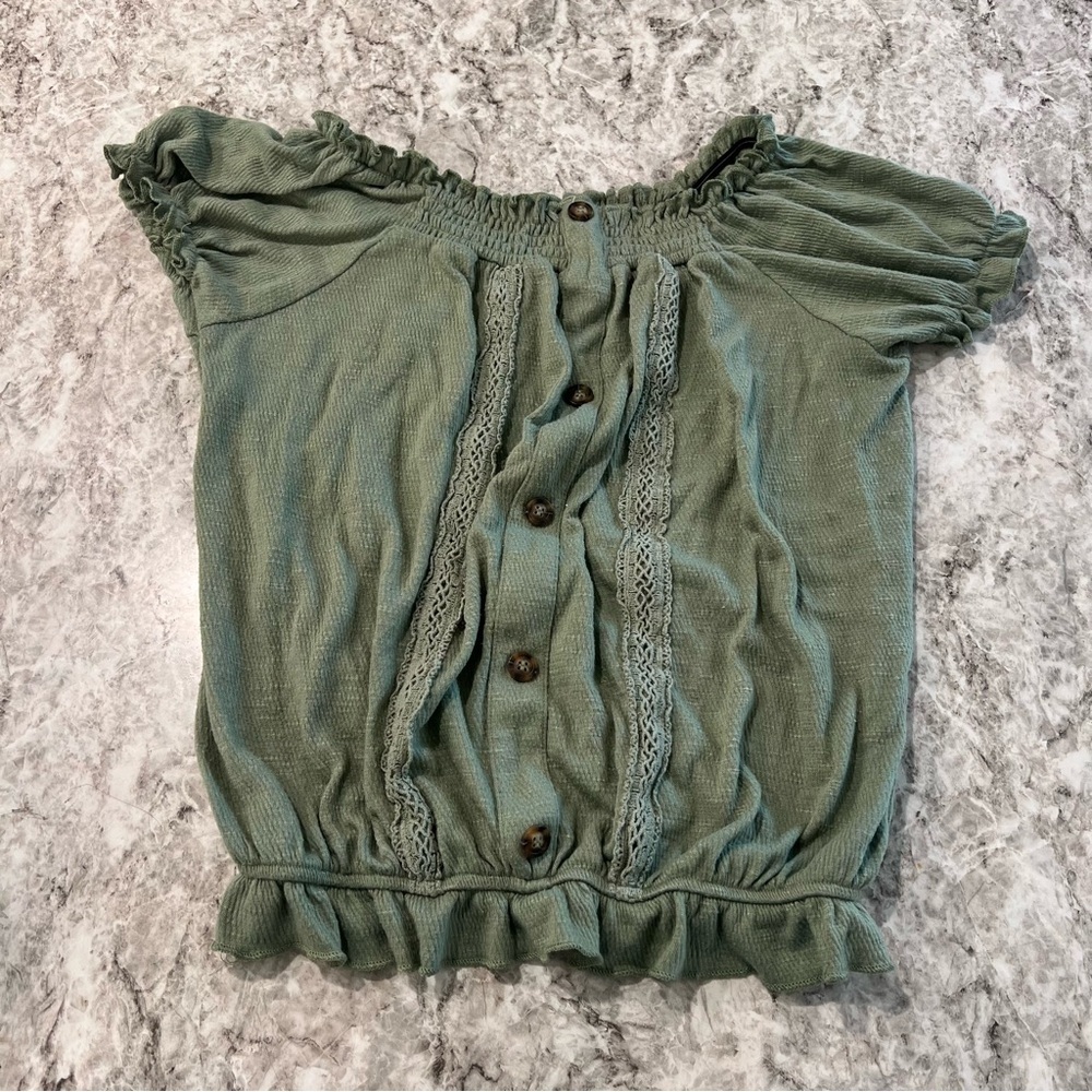 Eyeshadow green shirt girls size large peasant top scrunchy buttons